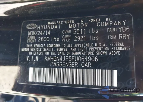 2015 Hyundai Genesis 3.8 z USA, uszkodzony, nr VIN KMHGN4JE5FU064906